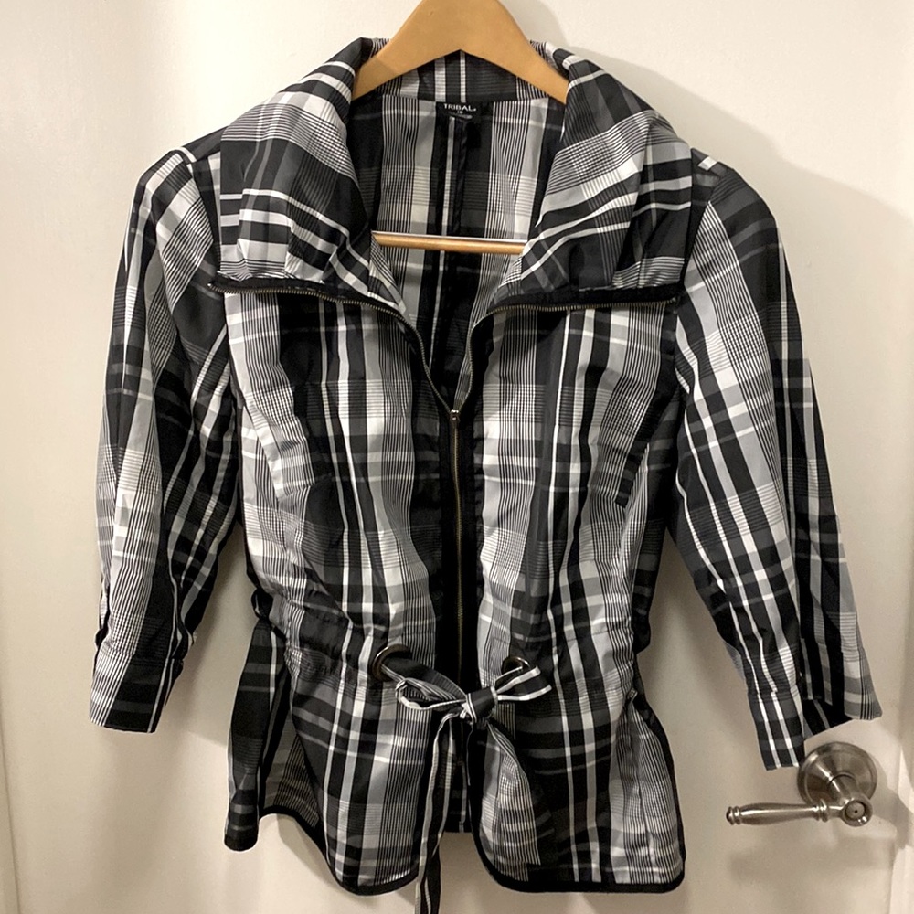 Tribal black & white plaid blazer
